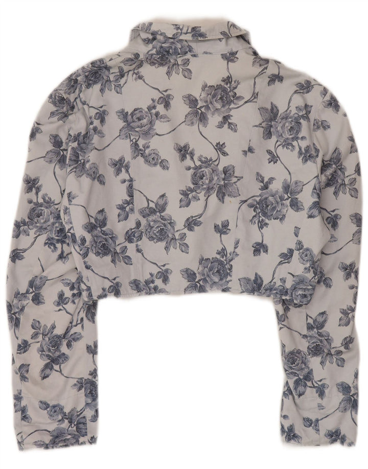 Vintage mujer 1 botón Bolero chaqueta Reino Unido 14 azul medio floral