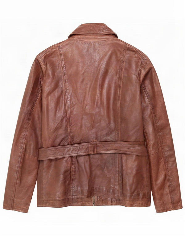 Conbipel Womens Leather Utility Jacket IT 44 Medium Brown