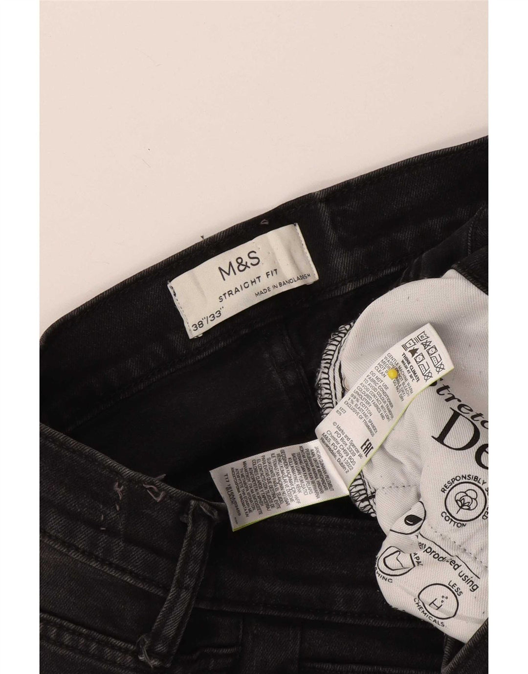Marks & Spencer Vaqueros rectos para hombre W38 L33 Algodón negro