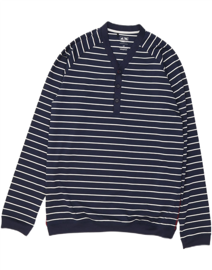 Adidas Mens Climalite Sudadera Jumper Grande Azul Marino Rayas Poliéster