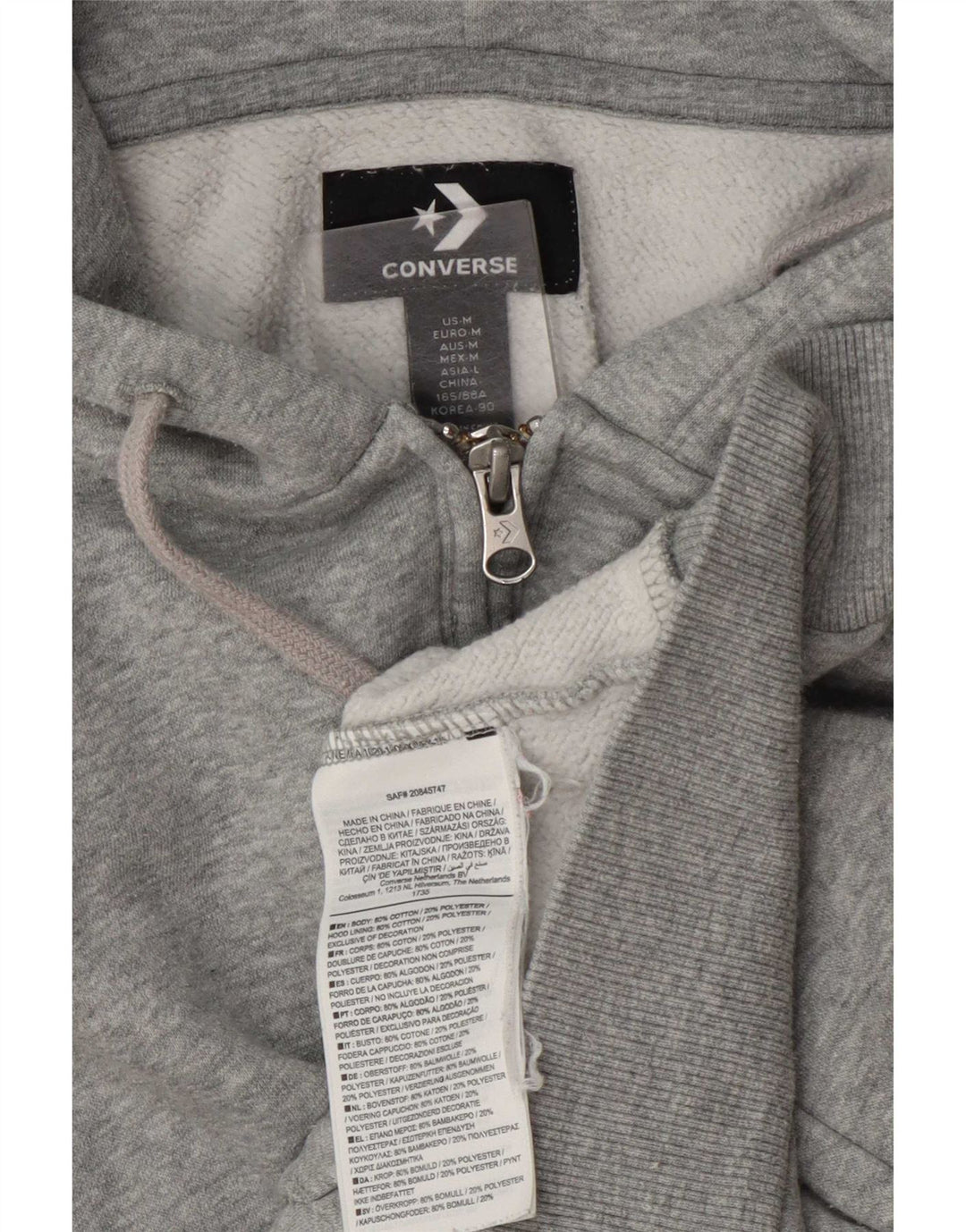 Converse Sudadera con capucha y cremallera para mujer UK 14 Algodón moteado gris medio