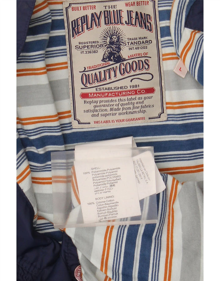 Replay Chaqueta bomber estampada para hombre UK 40 Large Poliamida azul marino