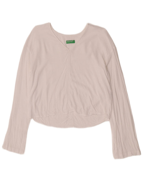 Benetton Top Corto Mujer Manga Larga ES 40 Small Viscosa Blanca
