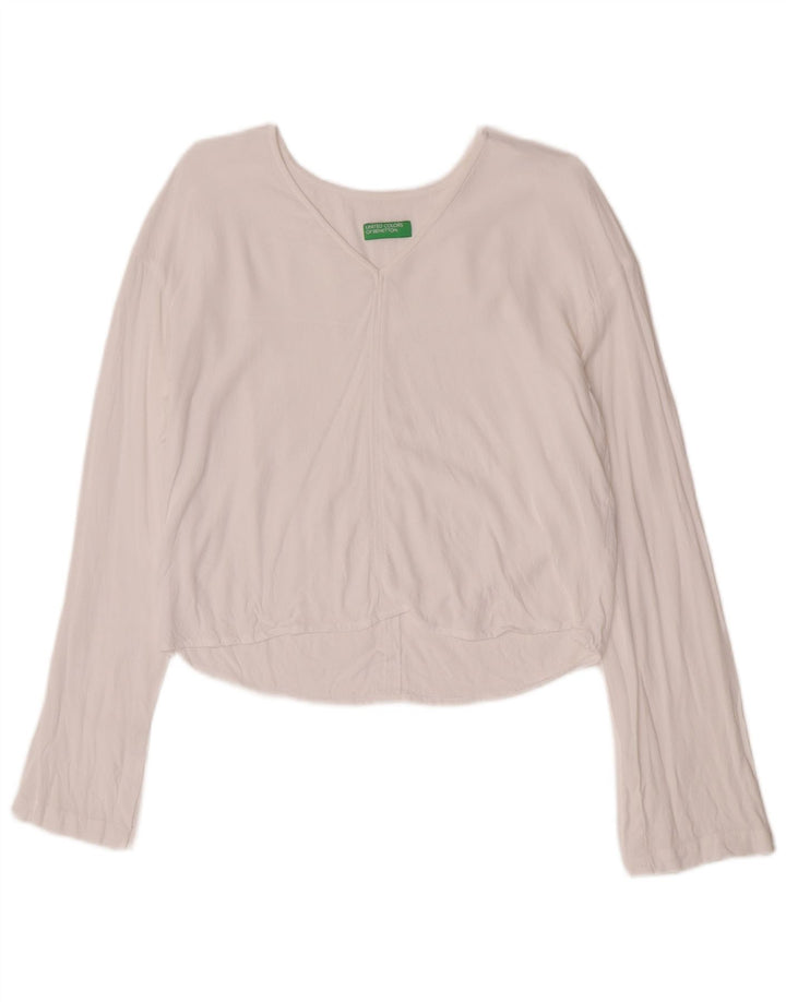 Benetton Top Corto Mujer Manga Larga ES 40 Small Viscosa Blanca