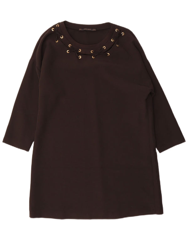 Zara Vestido Túnica Manga 3/4 Mujer UK 46 Grande Negro
