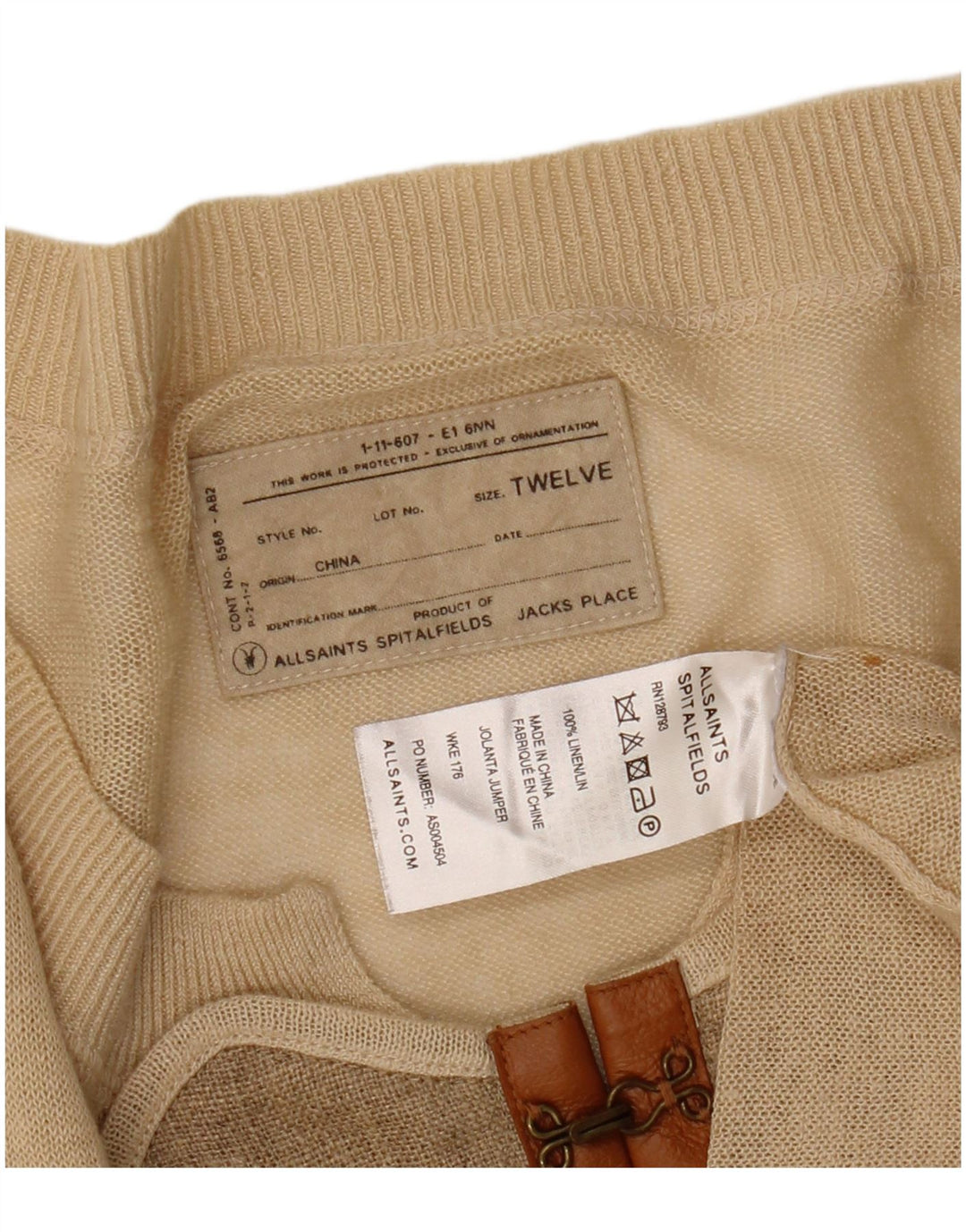 ALL SAINTS Suéter tipo jersey con cuello barco para mujer UK 12 Medium Beige Linen