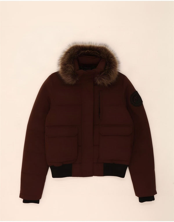 Chaqueta acolchada con capucha Superdry para mujer ES 42 Marrón medio Colorblock