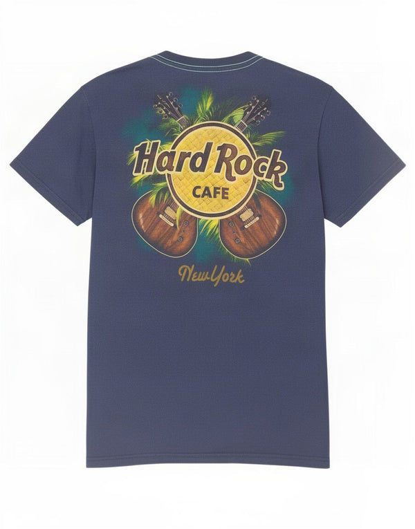 Hard Rock Cafe Mens New York Graphic Camiseta Top Pequeño Azul Marino Algodón