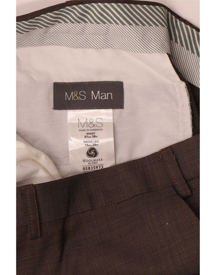 Marks & Spencer Pantalón de traje recto para hombre W38 L29 Lana marrón