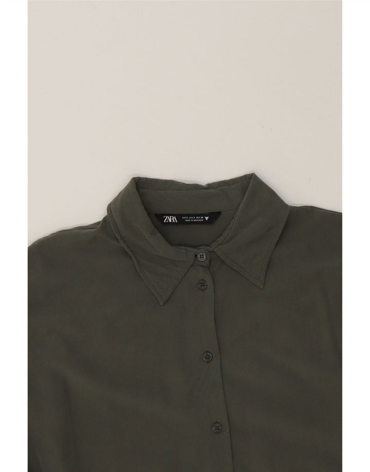 ZARA Womens Oversized Shirt Blouse UK 10 Small Green Modal Vintage Zara and Second-Hand Zara from Messina Hembry 