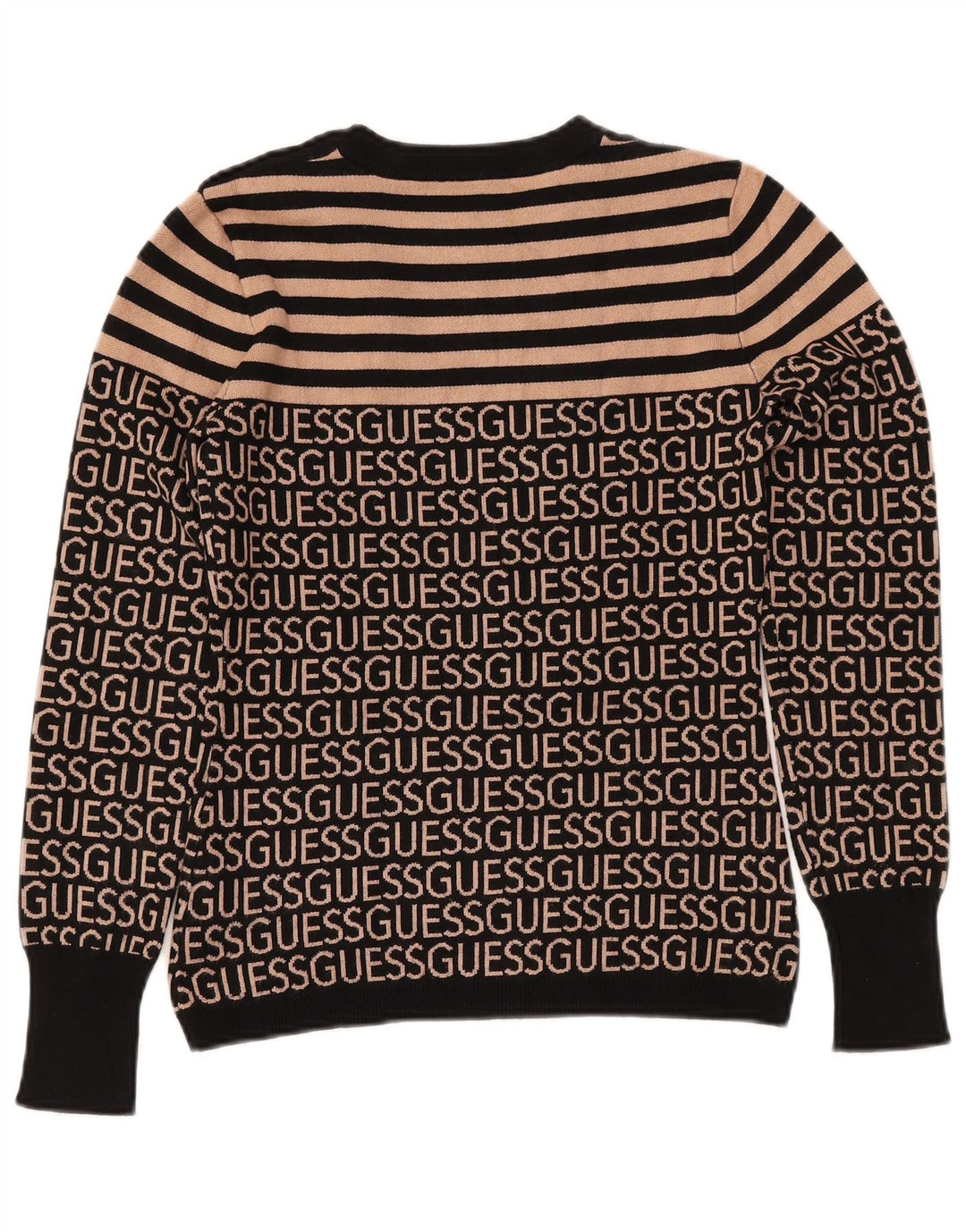 GUESS Suéter gráfico con cuello redondo para mujer UK 10 Small Black Stripes