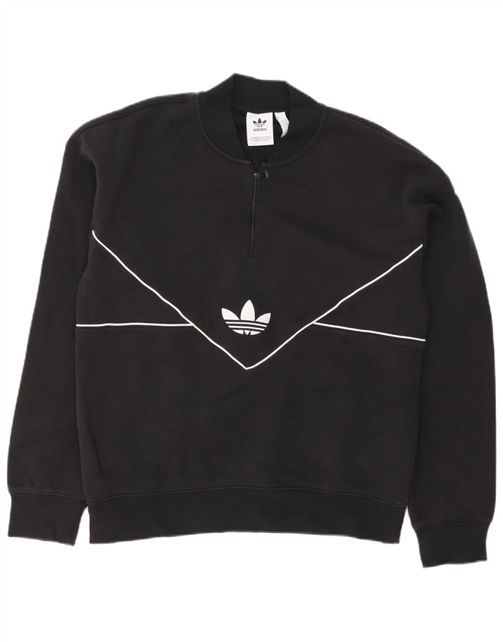 Adidas Hombre Zip Neck Sudadera Jumper Medium Negro Algodón