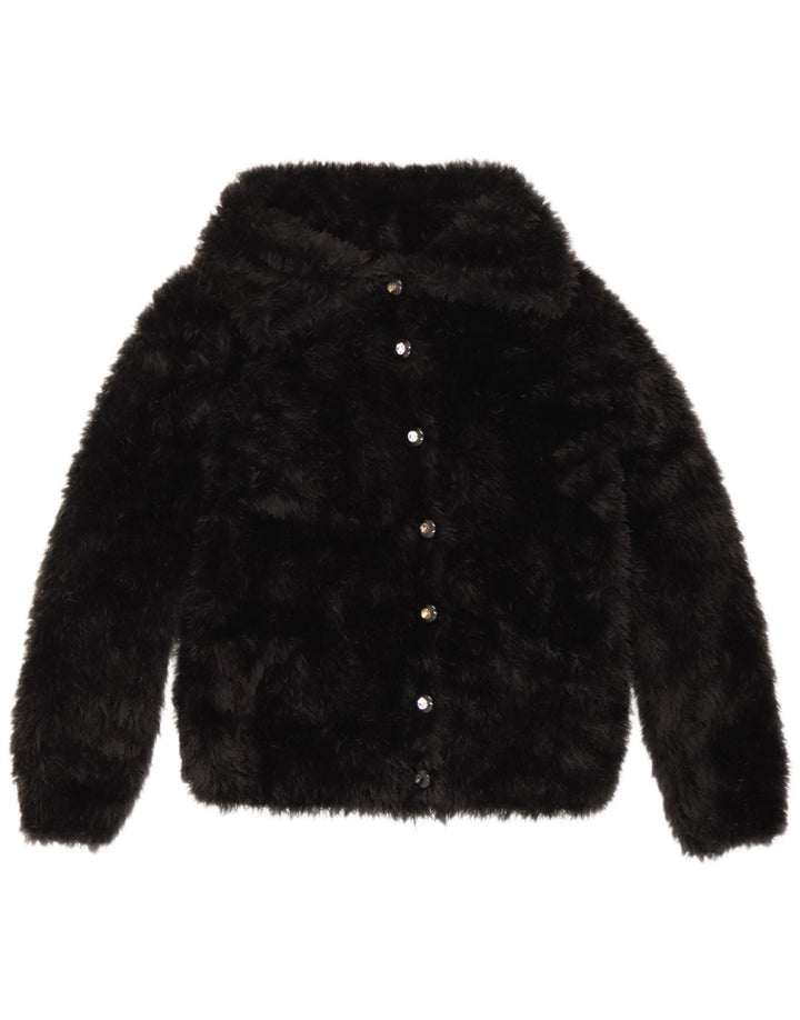 Vintage mujer chaqueta de piel sintética Reino Unido 10 pequeño negro