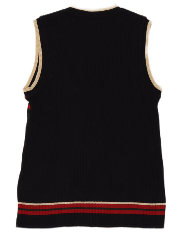 Vintage Womens Vest Tank Top UK 14 Large Black Striped Cotton