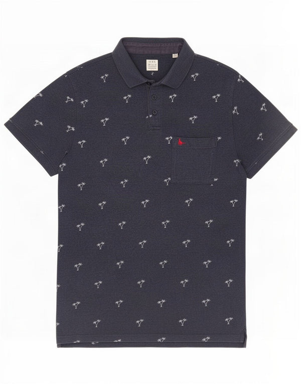 Jack Wills Polo con estampado abstracto para hombre, talla grande, algodón azul marino, hawaiano