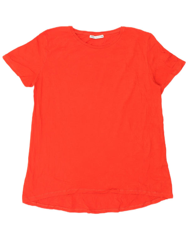 Zara Mujer Camiseta Top UK 44 Mediano Rojo Algodón