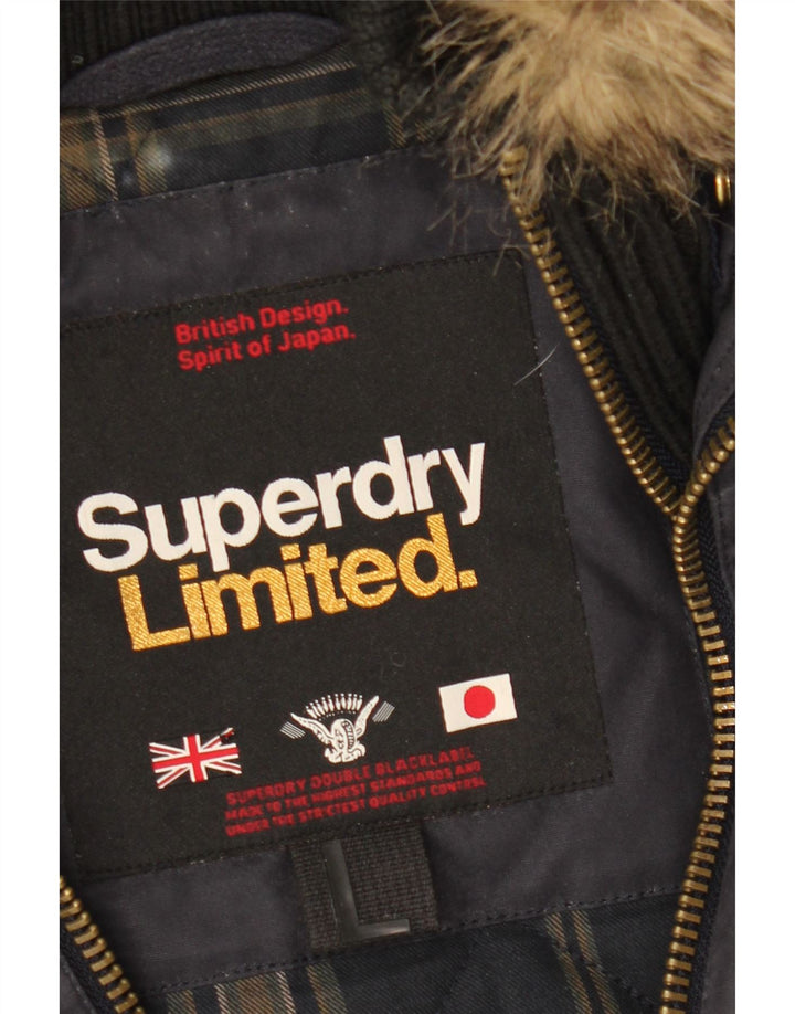 SUPERDRY Chaqueta parka con capucha para mujer UK 46 Large Algodón azul marino