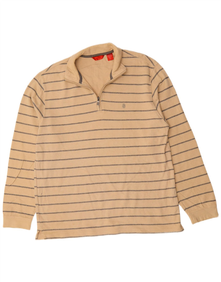 IZOD Jersey con cuello y cremallera para hombre XL Algodón a rayas beige