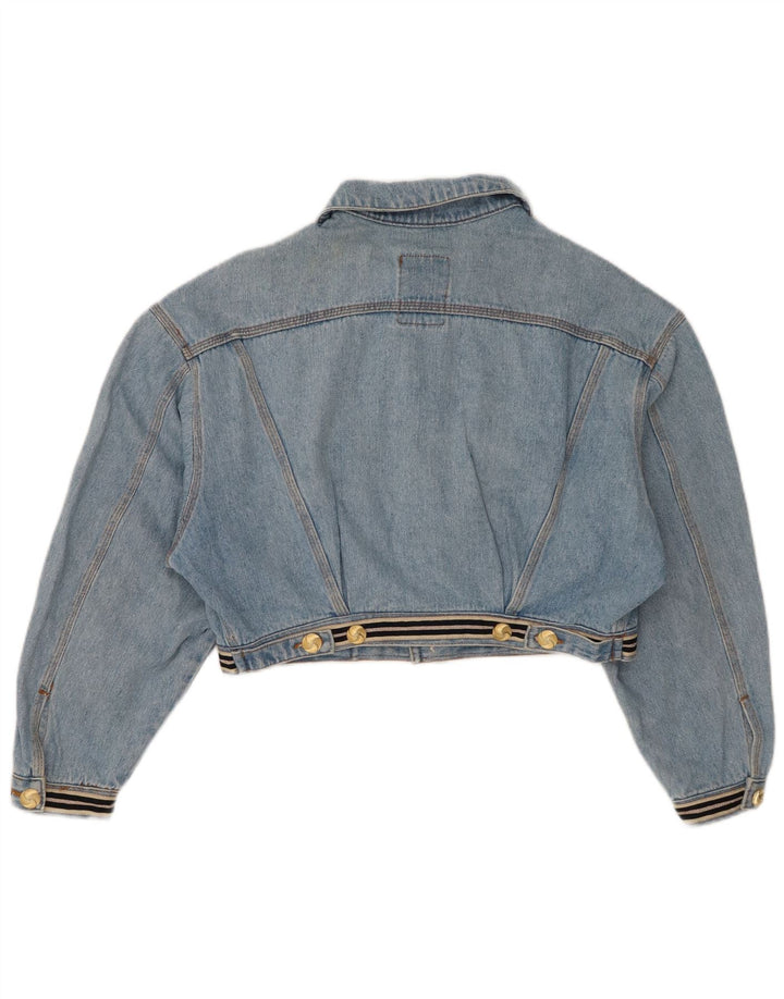 Vintage mujer gráfico crop denim chaqueta Reino Unido 14 algodón azul medio