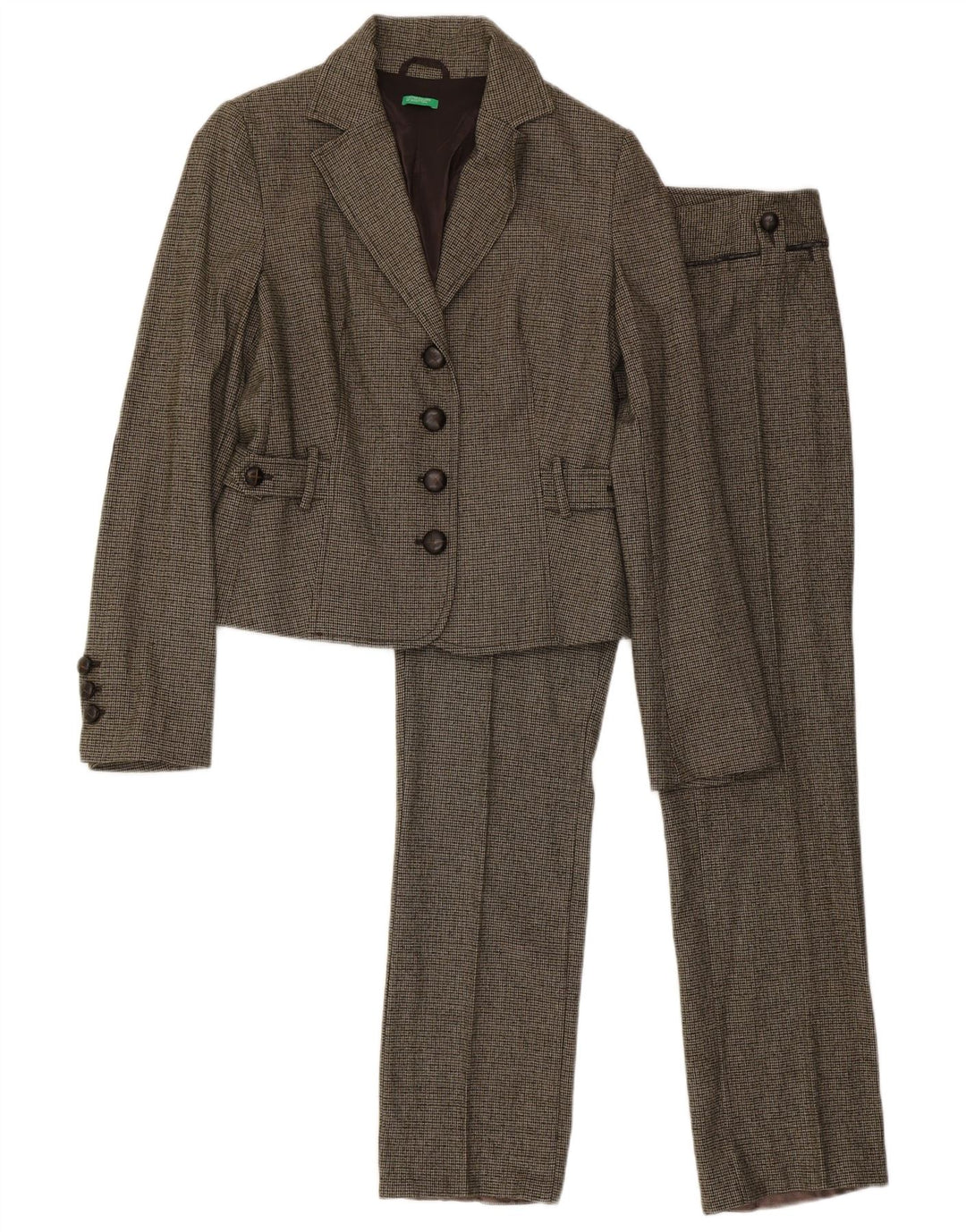 Benetton Traje De 2 Piezas Para Mujer IT 44 Medium W32 L31 Pata De Gallo Verde