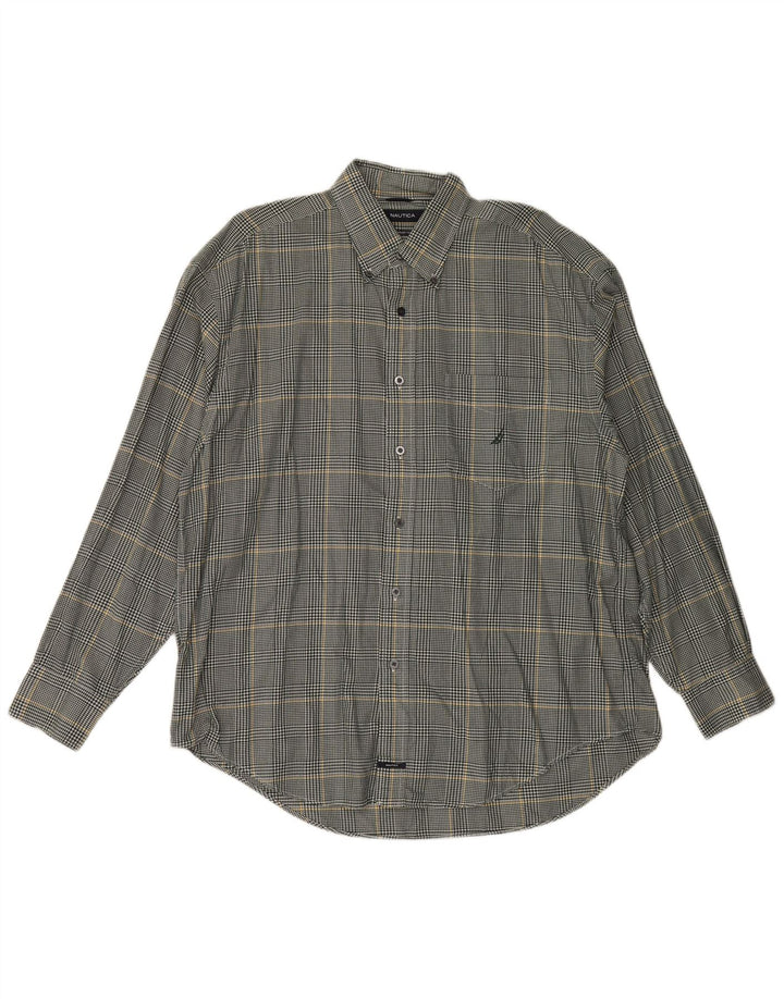 Nautica Camisa de franela para hombre XL Algodón a cuadros gris