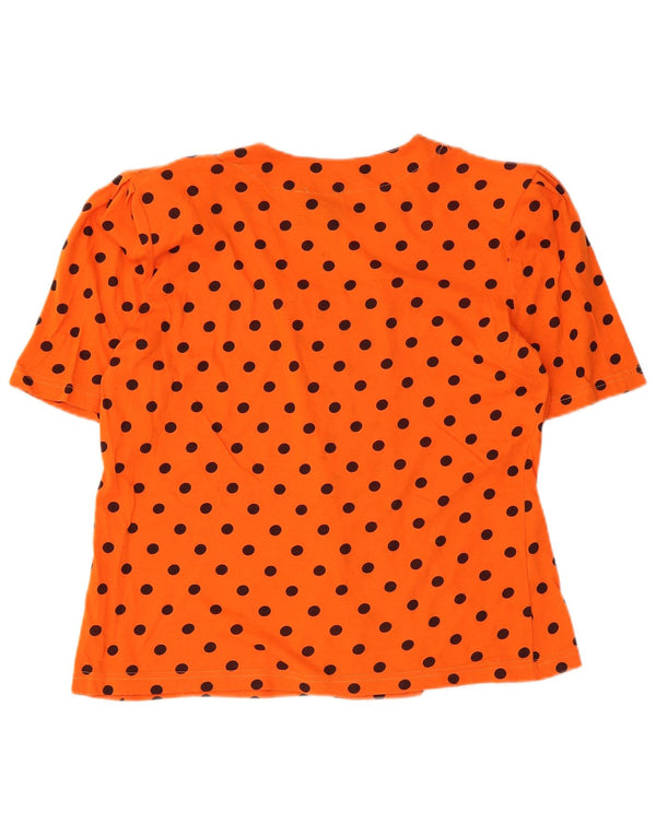 Vintage mujer camisa de manga corta blusa Reino Unido 14 gran lunar naranja
