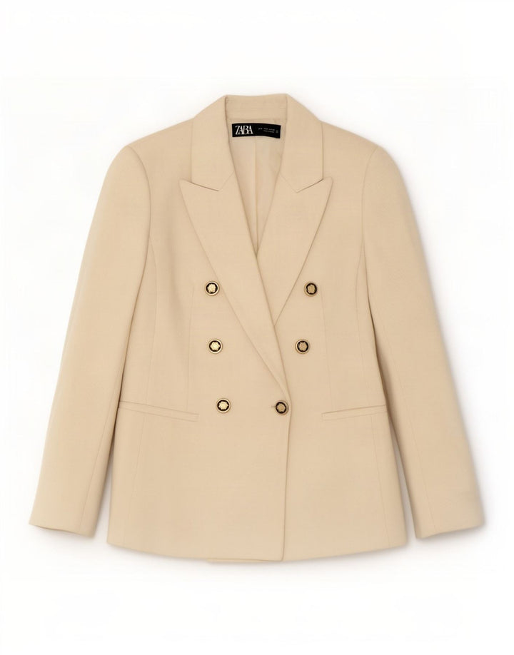 Zara Mujer Chaqueta Blazer De Doble Botonadura UK 10 Small Off White Poliéster