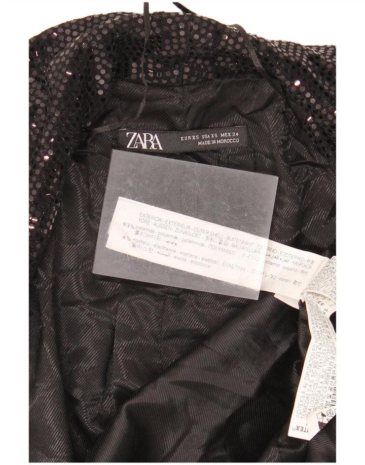 ZARA Mujer Chaqueta Blazer Abierta Larga UK 6 XS Poliamida Negra