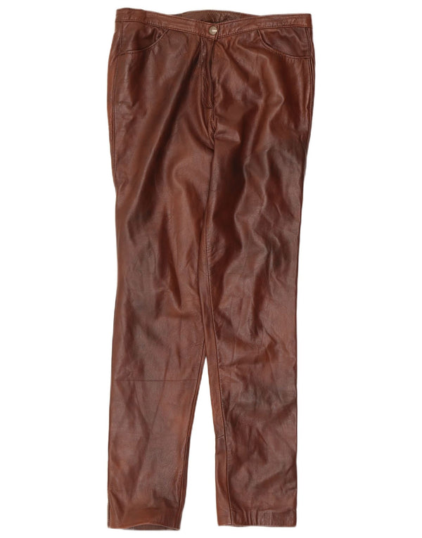 Pantalones de cuero delgados vintage para mujer W32 L31 Marrón