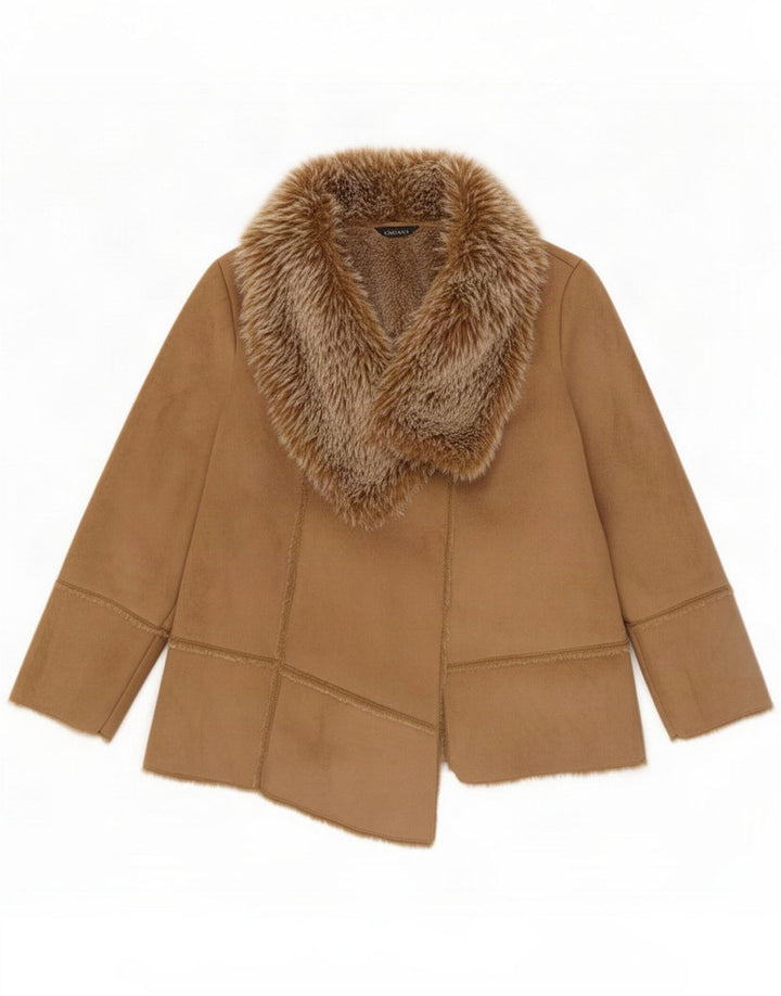 Chaqueta Sherpa abierta Essence para mujer UK 22 3XL Marrón Poliéster