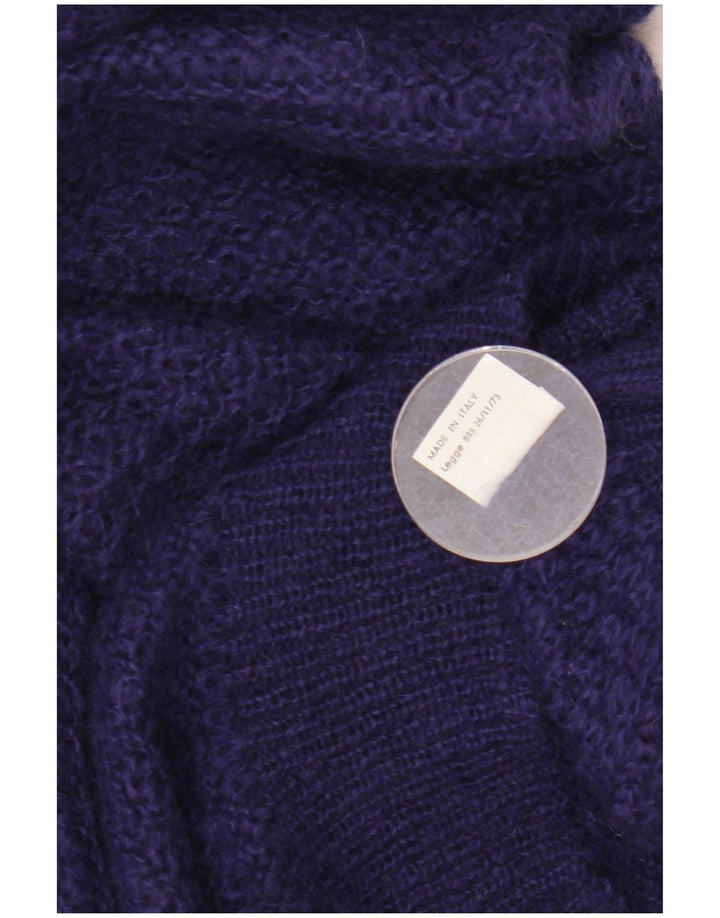 VINTAGE Mujer Barco Cuello Jumper Suéter Reino Unido 16 Grande Azul Marino Mohair