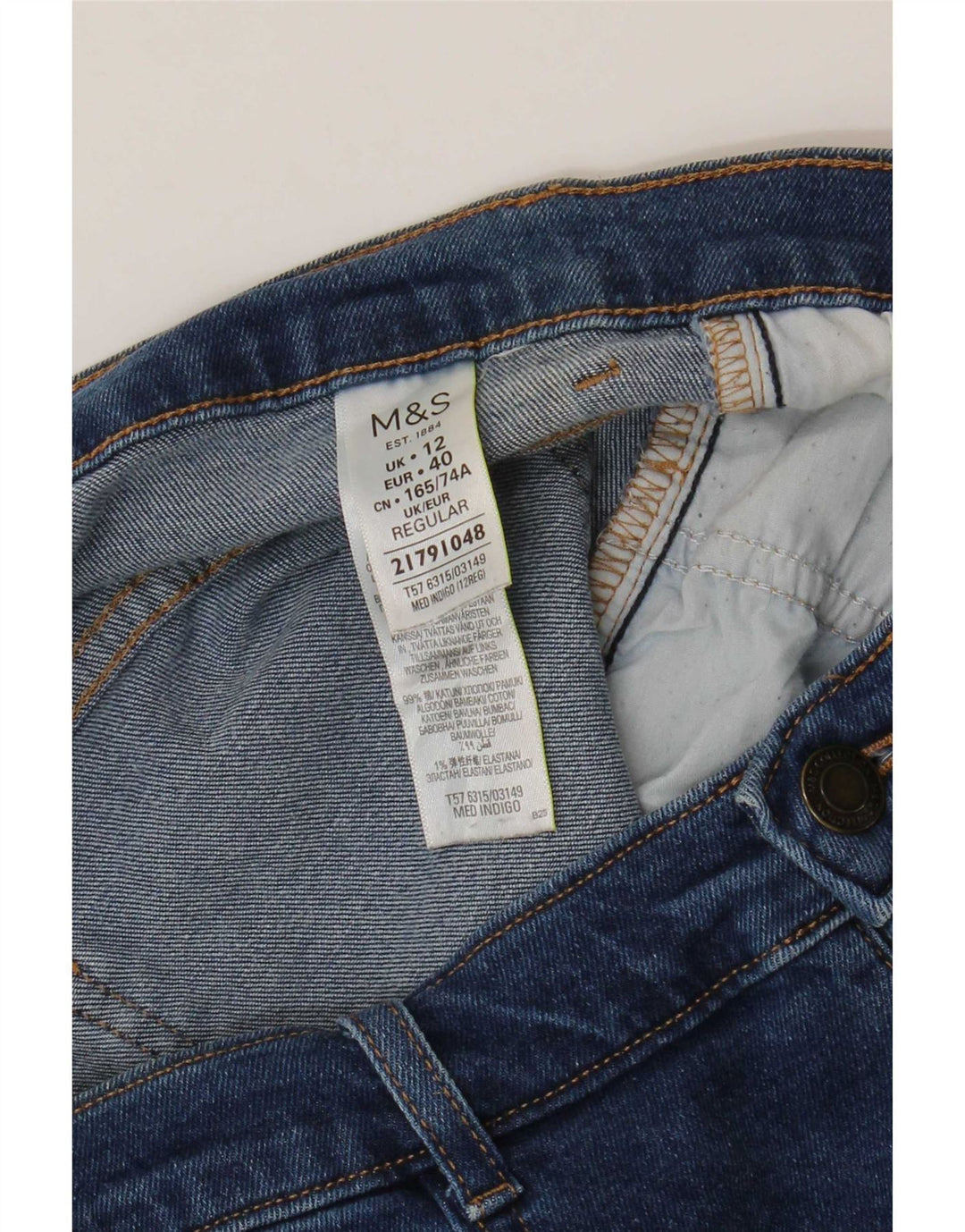 Marks & Spencer Vaqueros rectos para mujer UK 12 Medium W32 L30 Algodón azul