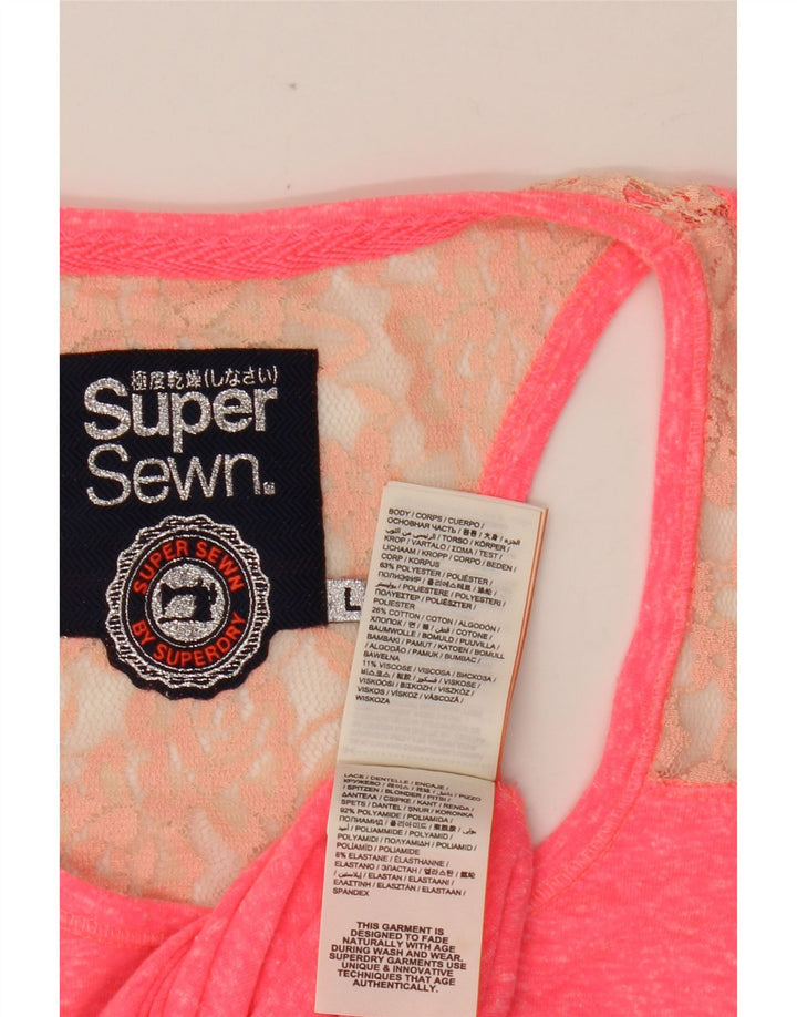 SUPERDRY Top sin mangas para mujer UK 40 Large Pink Moteado Poliamida
