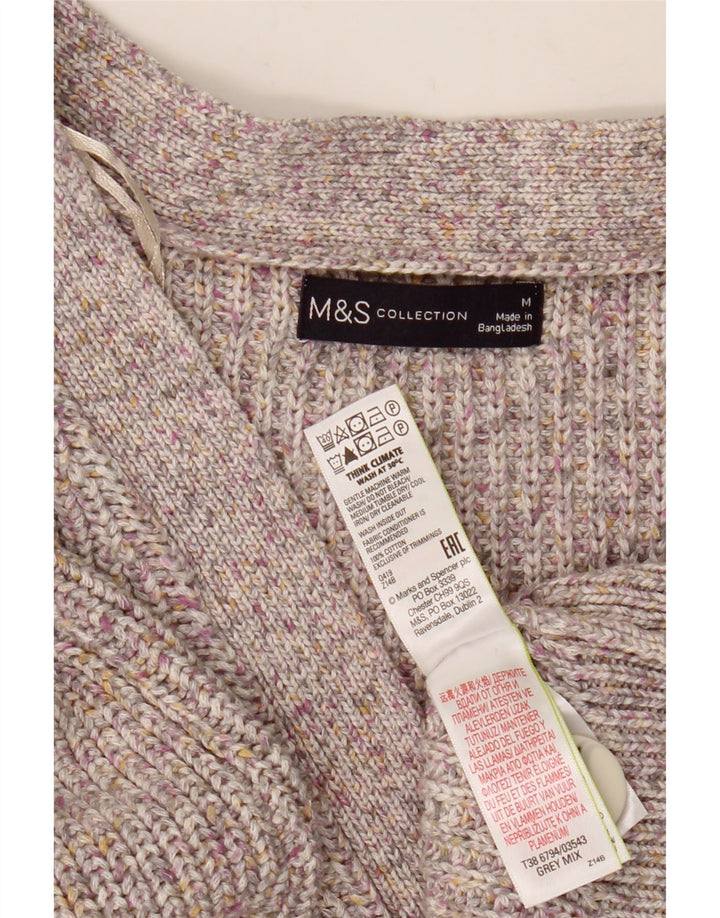MARKS & SPENCER Suéter tipo cárdigan para mujer Reino Unido 14 Algodón moteado gris medio