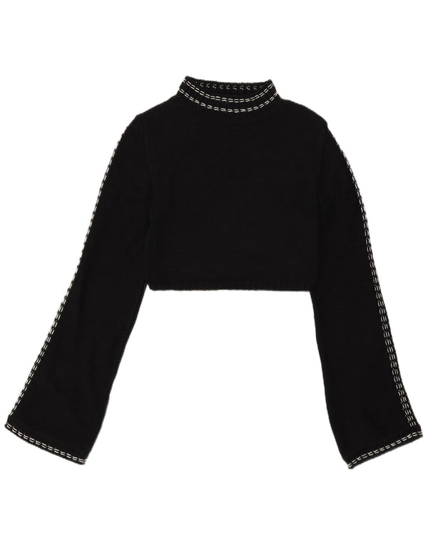 Zara Mujer Crop Turtle Neck Jumper Sweater UK 12 Medium Negro Algodón