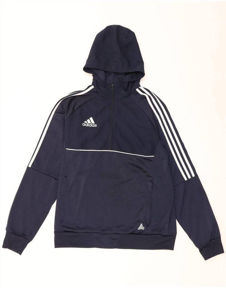 Adidas Hombre Zip Neck Sudadera Con Capucha Jersey Medio Azul Marino Poliéster