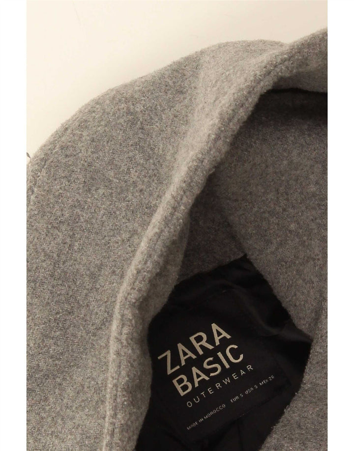 Zara Mujer Abrigo Corto De Gran Tamaño Con Capucha UK 10 Small Gris