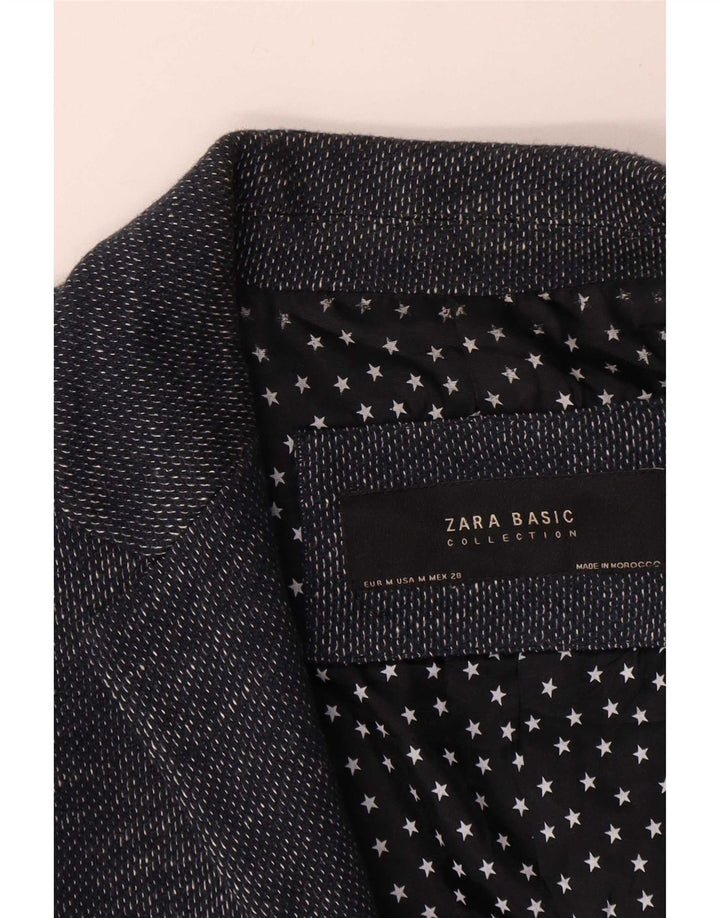 Zara Chaqueta Blazer De 1 Botón para Mujer UK 42 Mediana Azul Marino Moteada