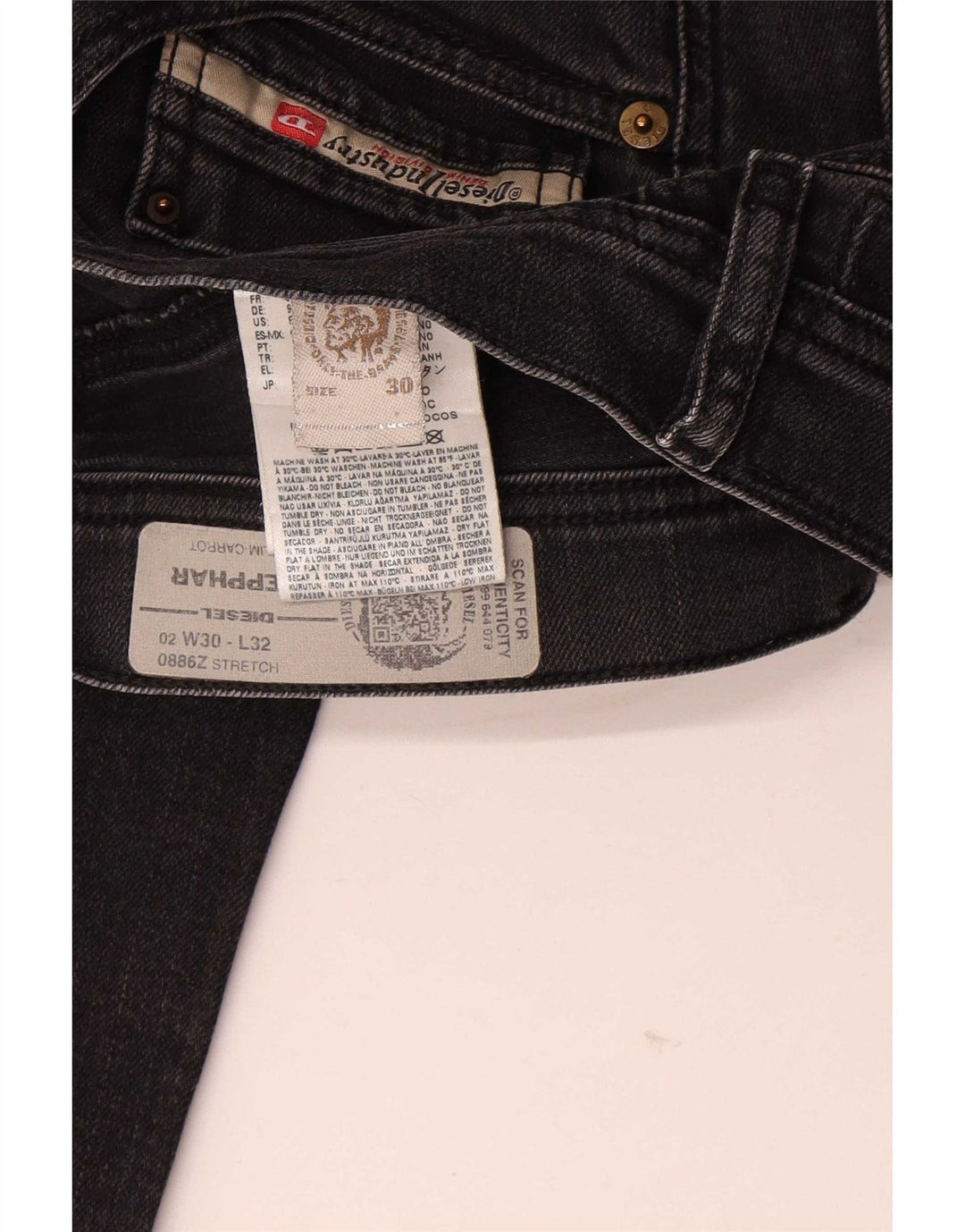 Diesel Hombre Zanahoria Slim Jeans W30 L32 Algodón Negro