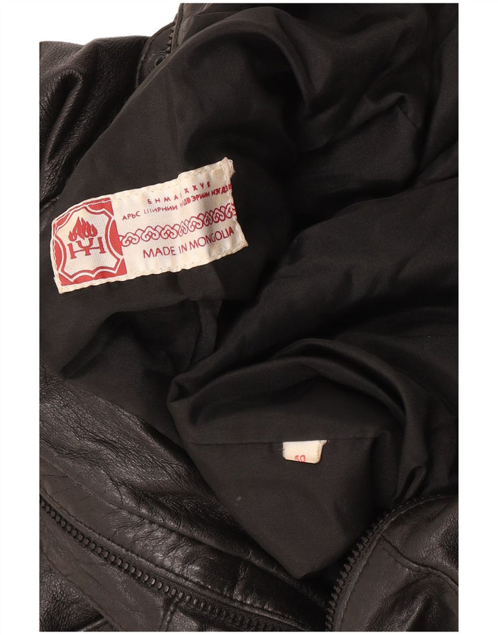 Vintage mujer chaqueta de cuero de gran tamaño EU 50 XL negro