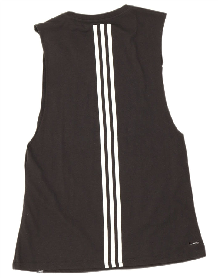 Adidas Mujer Tres Rayas Gráfico Chaleco Top UK 12 Medio Negro Poliéster