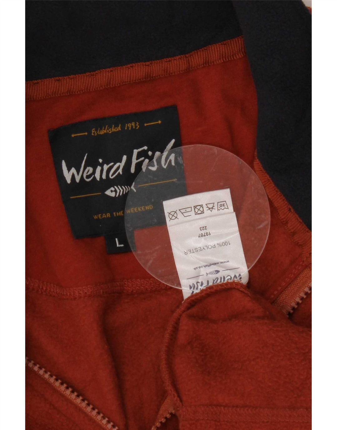 Weird Fish Jersey de forro polar con cuello y cremallera para hombre, poliéster marrón grande