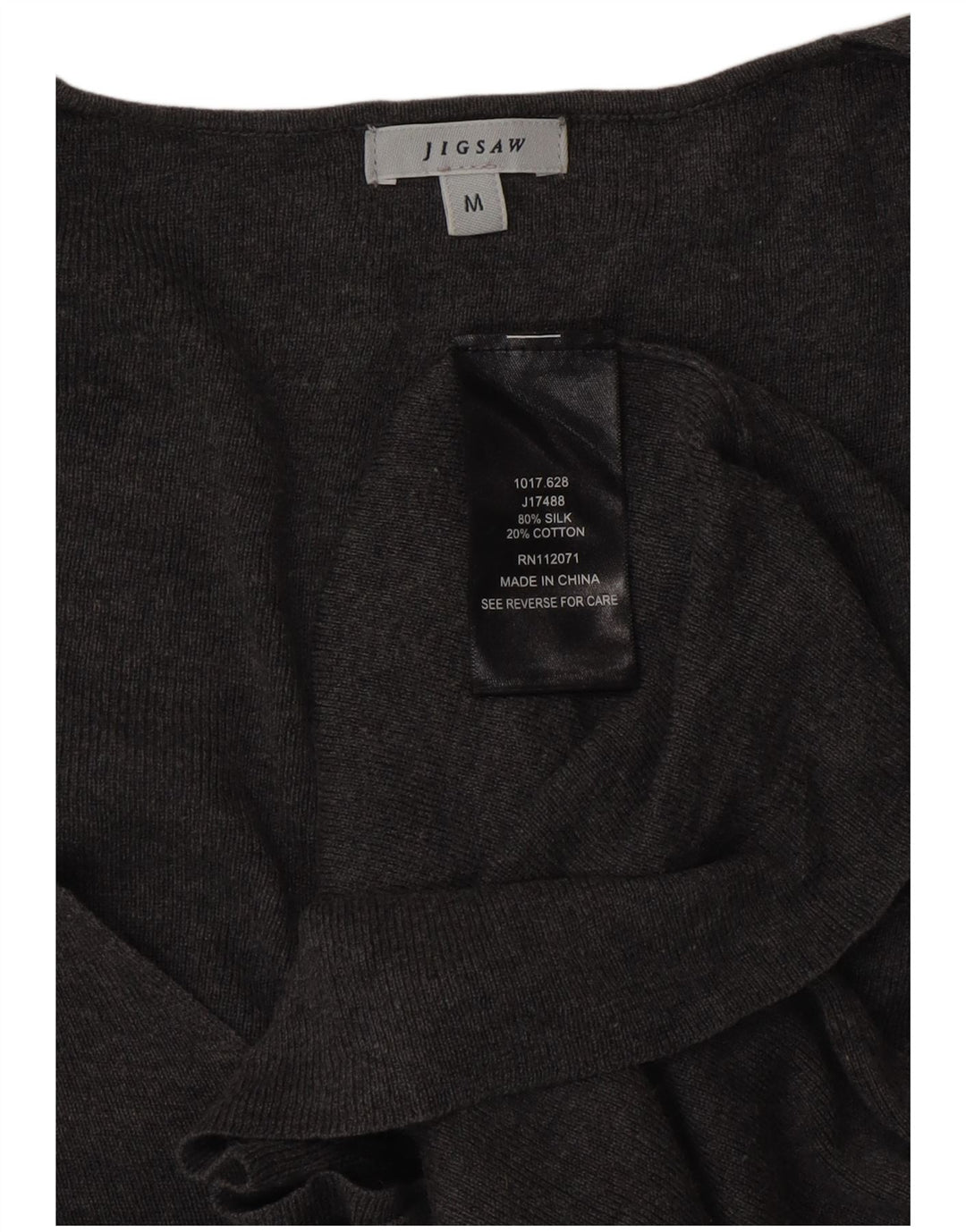 JIGSAW Jersey con cuello en V para mujer UK 12 Algodón gris medio