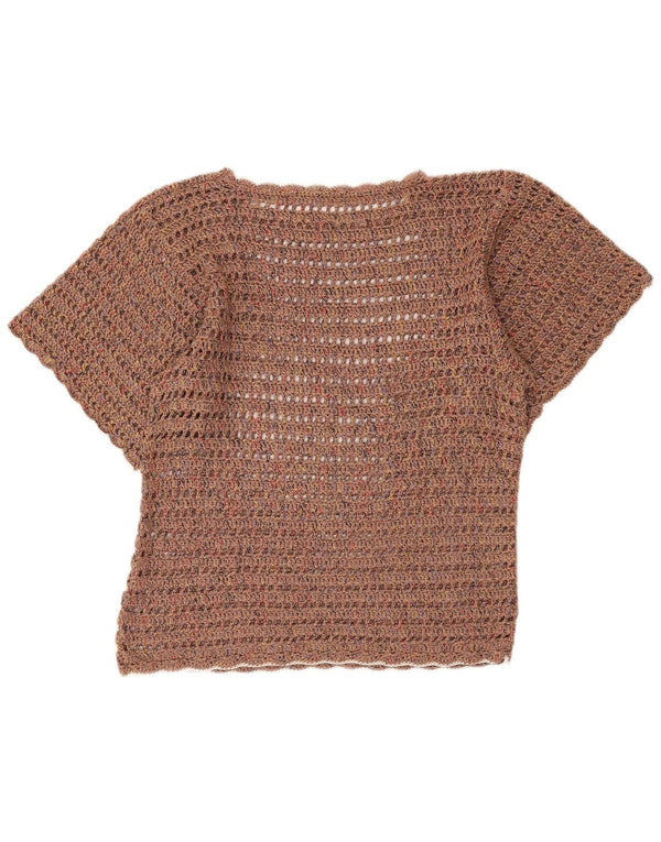 Vintage mujer crochet blusa top Reino Unido 18 XL marrón