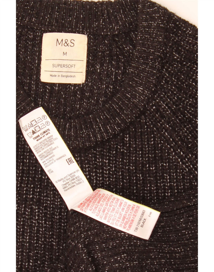 Marks & Spencer Jersey con cuello redondo para hombre, suéter medio negro moteado