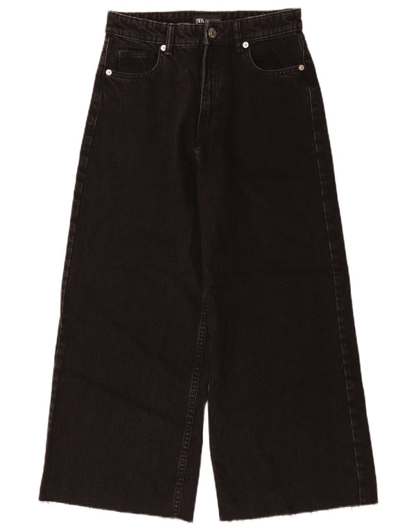 Zara Vaqueros recortados de pierna ancha y cintura alta para mujer EU 36 XS W26 L24 Algodón negro