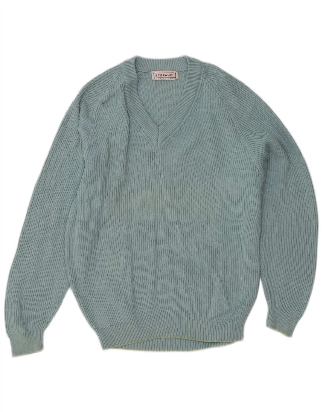 Stefanel Suéter con cuello en V para mujer UK 46 Azul grande