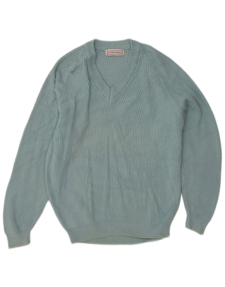 Stefanel Suéter con cuello en V para mujer UK 46 Azul grande