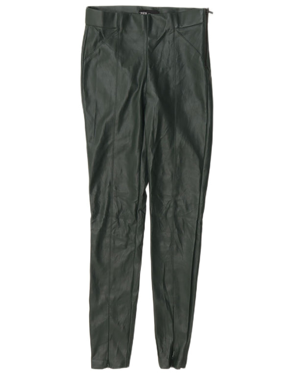 Zara Mujer Pantalón Pitillo De Piel Sintética XS W24 L28 Verde Poliéster