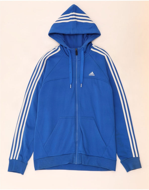 Adidas - Sudadera con capucha y cremallera para hombre, talla grande, algodón azul